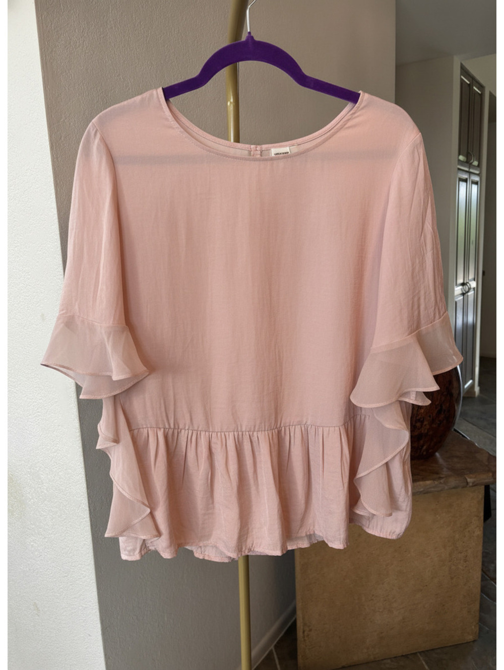 Who What Wear Boho satin top, sheer sleeve embellishments Size M